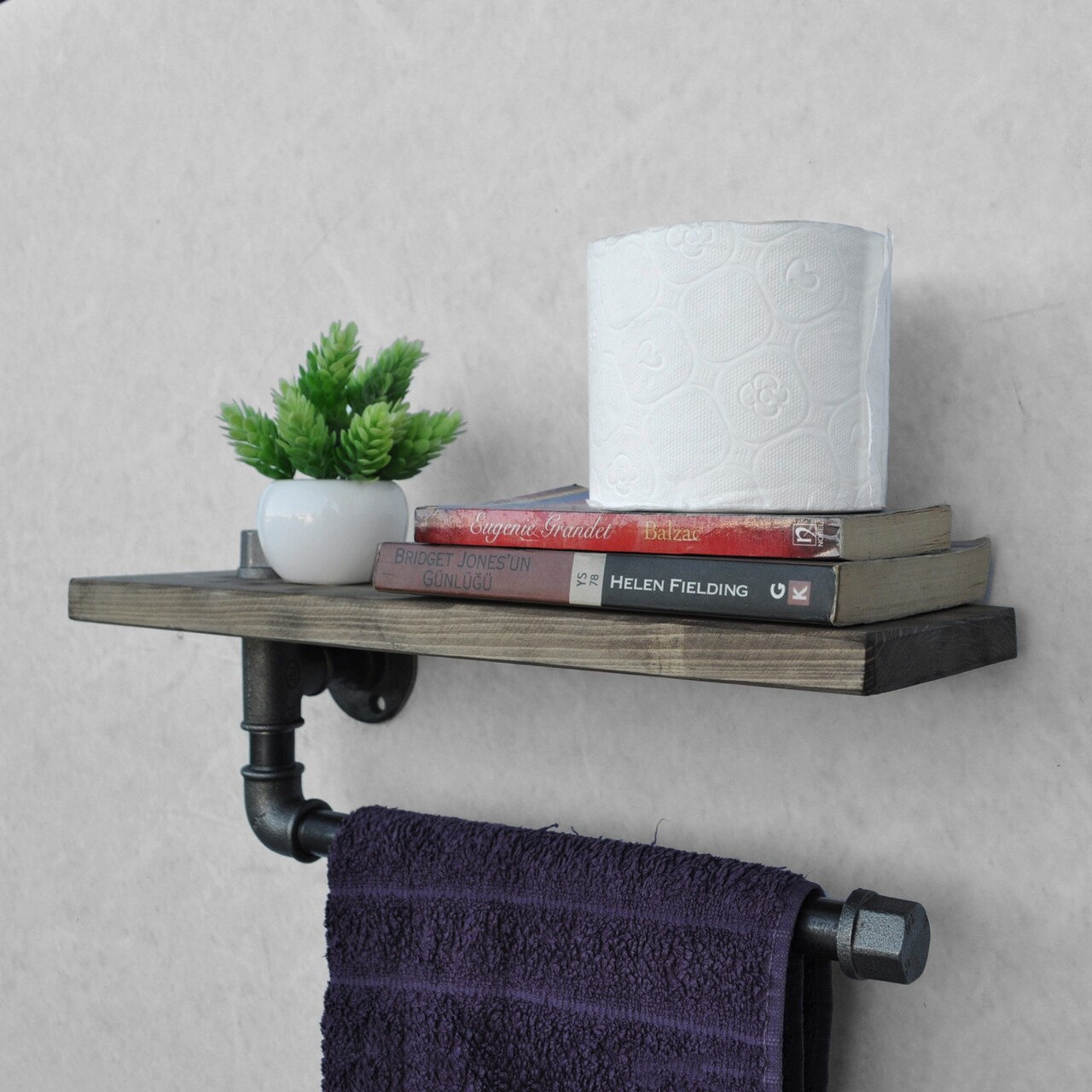 Etajera cu suport pentru prosop BoruRaf035, Evila Originals, 40x10x12 cm, maro/negru - imagine 5